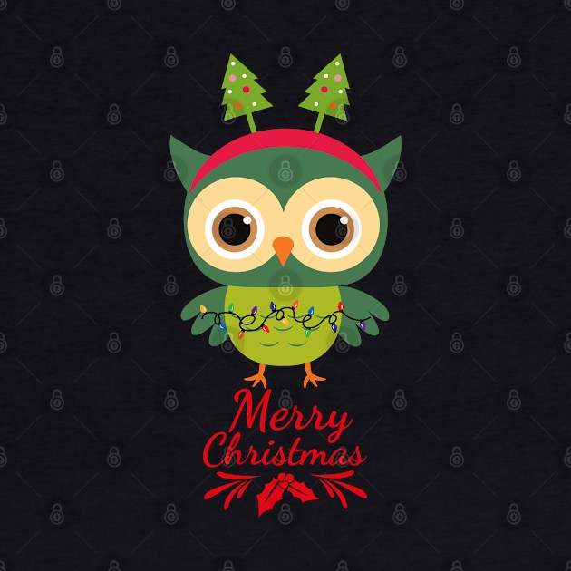 Cute Green Christmas Owl by FoxyChroma